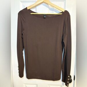 Ann Taylor Chocolate Brown Long Sleeve Boatneck Top